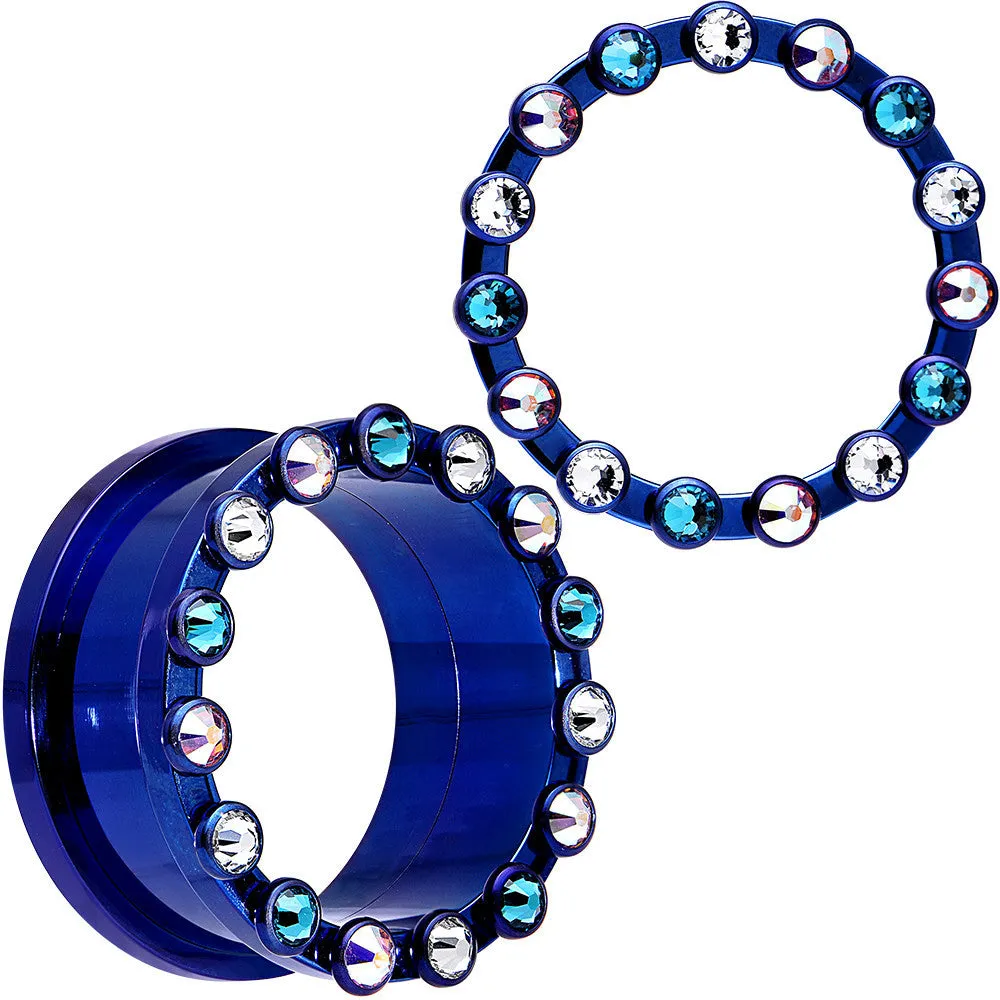 1 inch Dark Blue Titanium Tunnels with Removable Dermal Tops