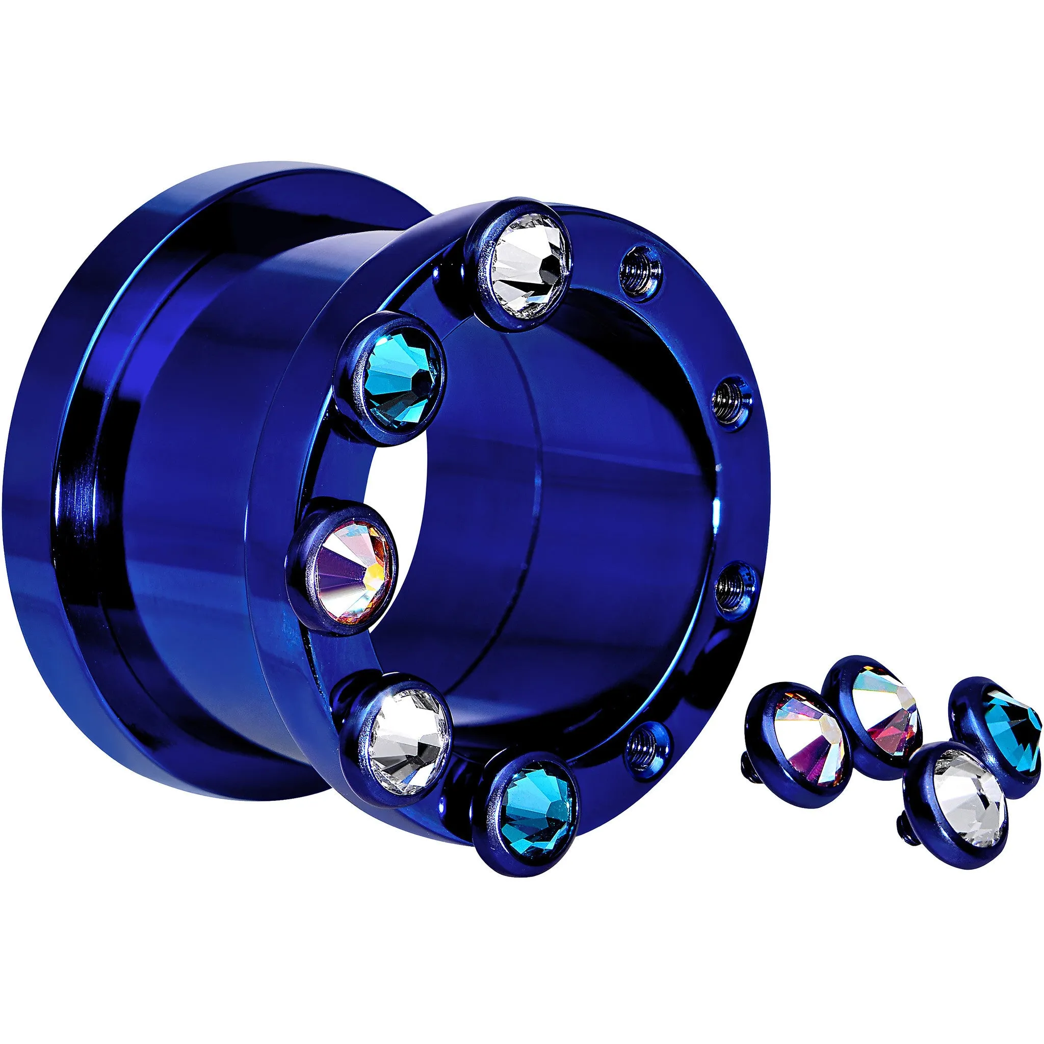 1 inch Dark Blue Titanium Tunnels with Removable Dermal Tops