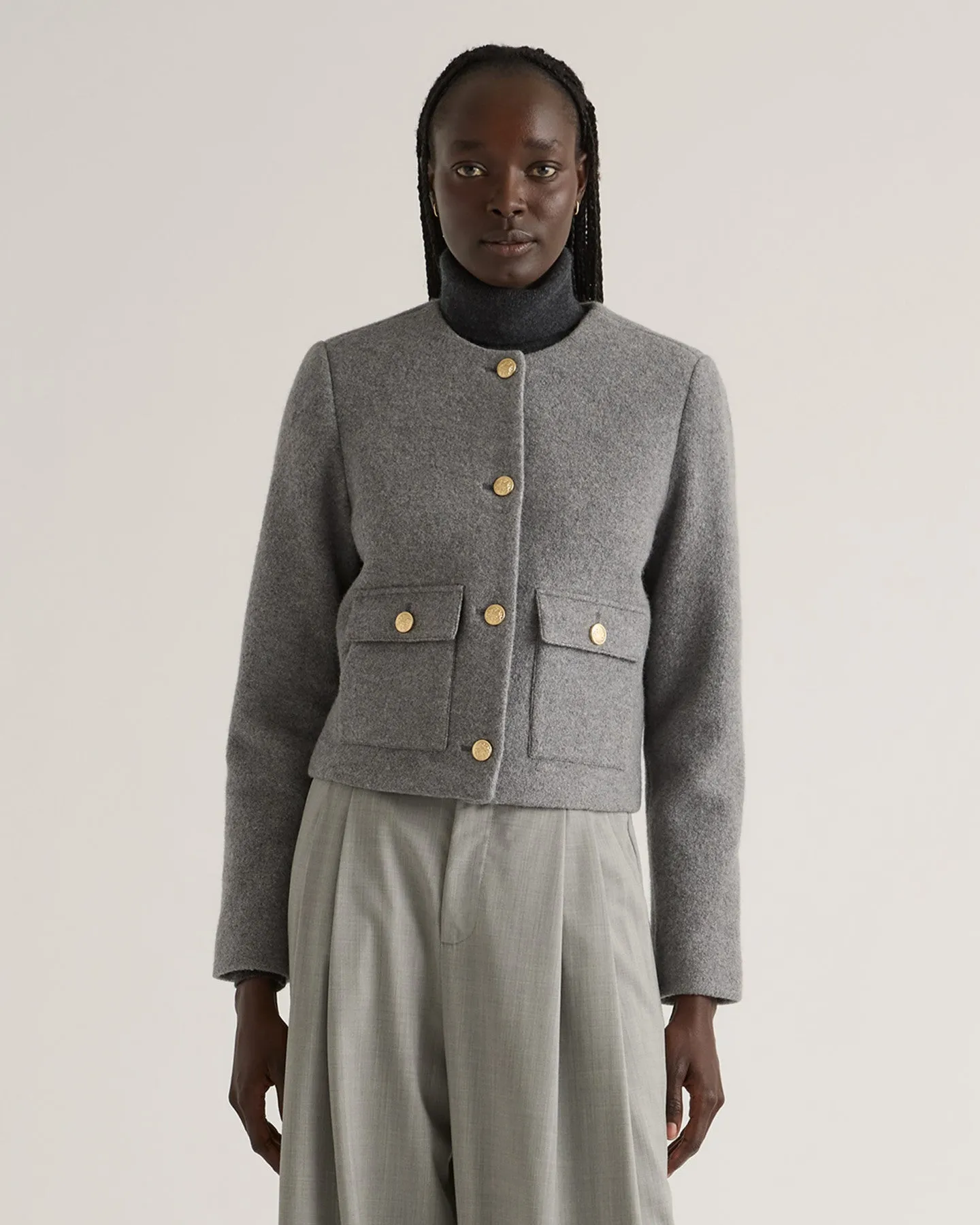 100% Merino Wool Collarless Cropped Jacket