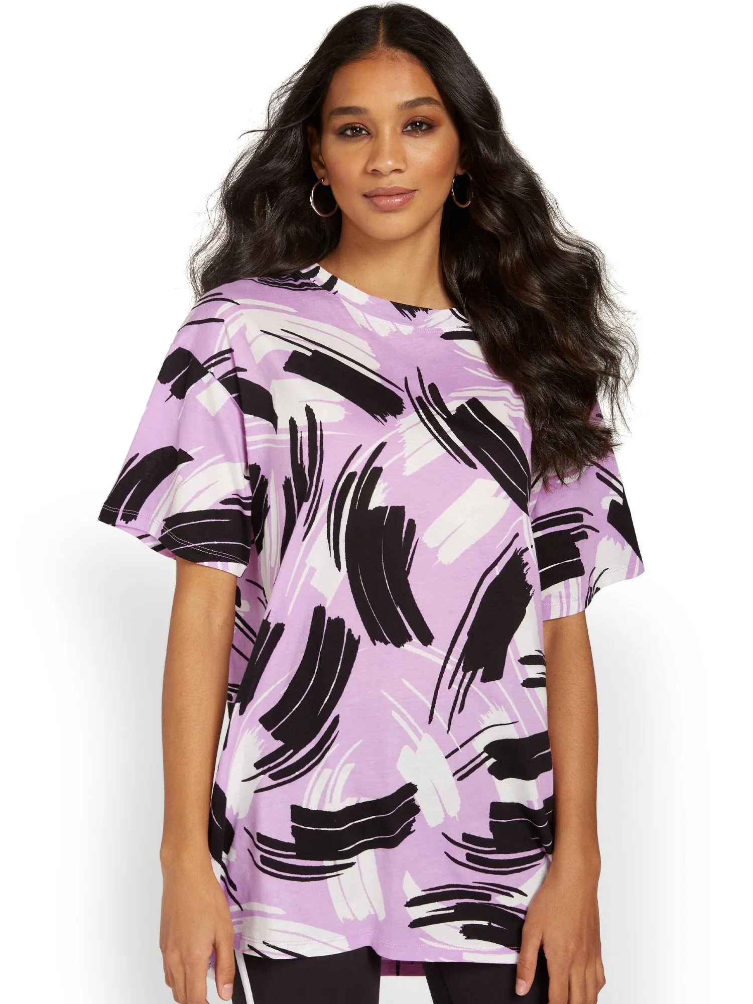 Abstract-Print Oversized Graphic Tee