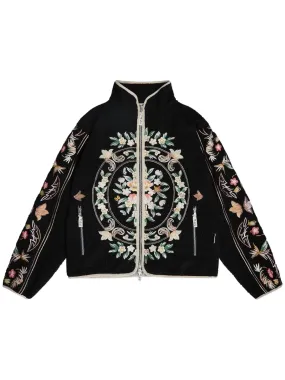 Advisory Board Crystals Floral Fleece Zip-Up Black