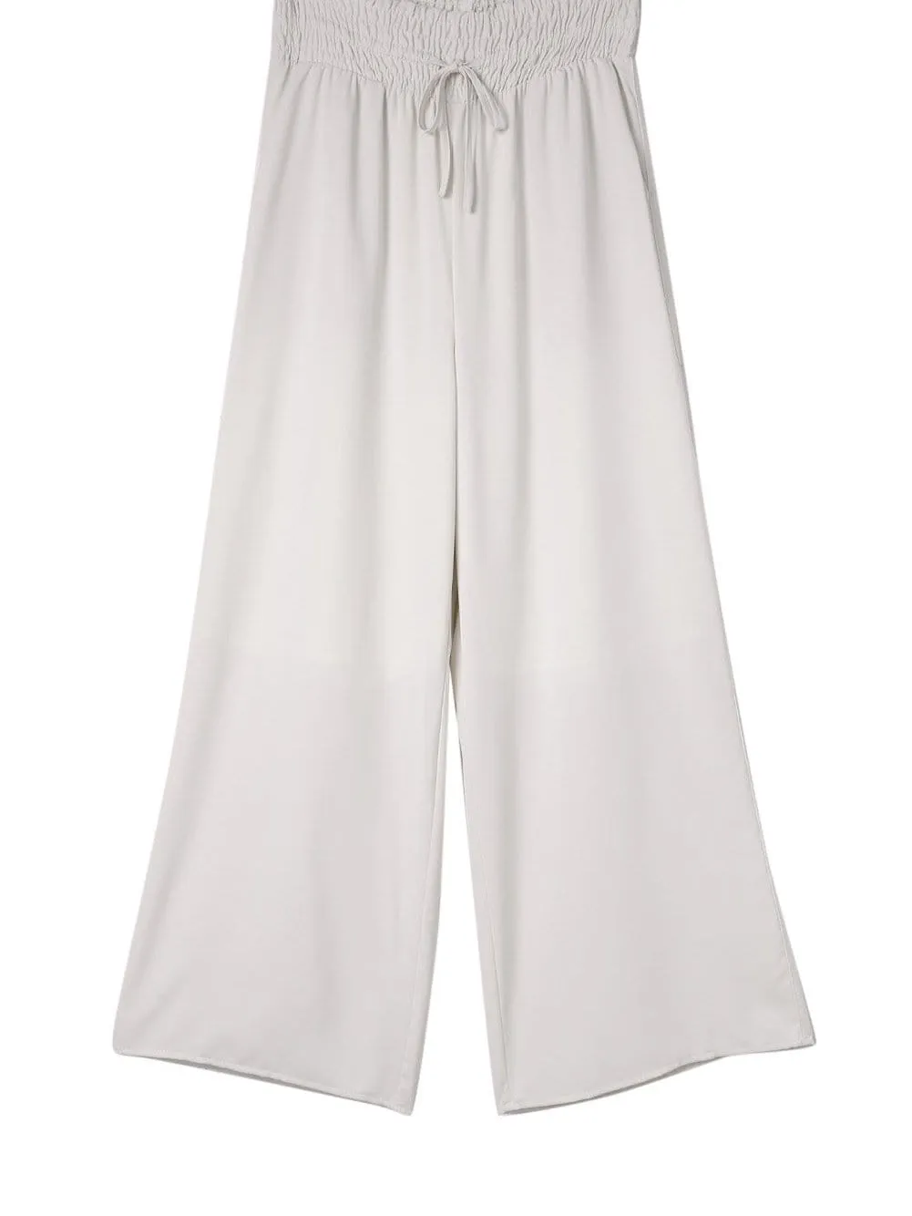 Beige High Waist Smocked Wide Leg Trousers