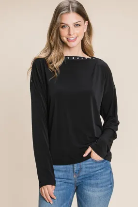 Black Boat Neck Top