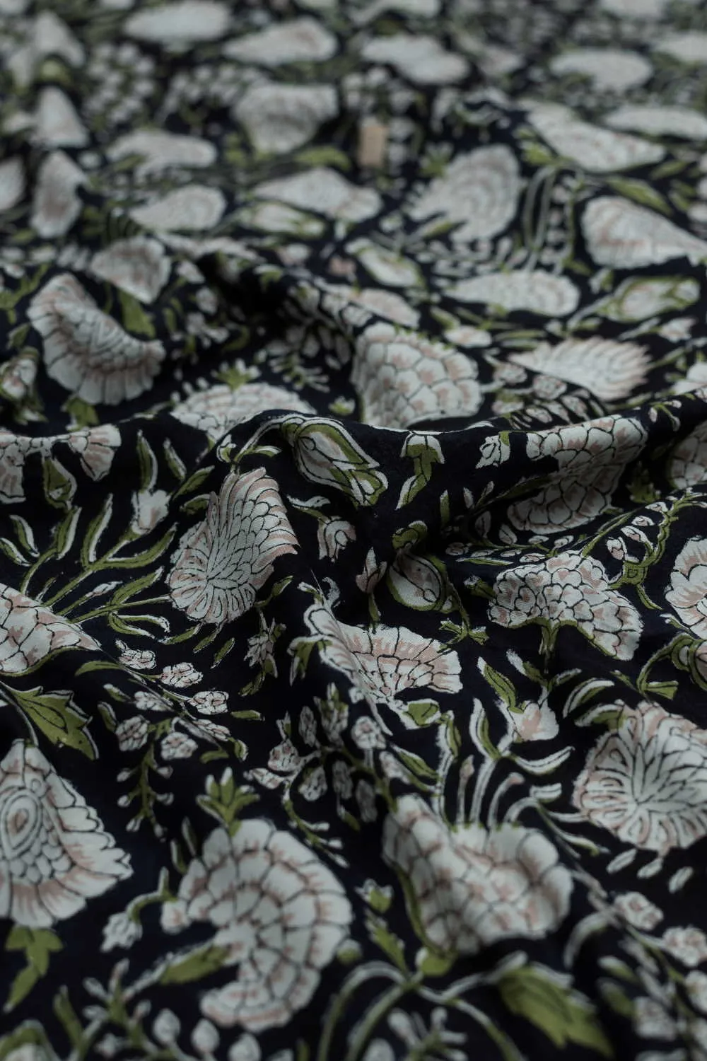 Black Garden Sanganeri Cotton Fabric