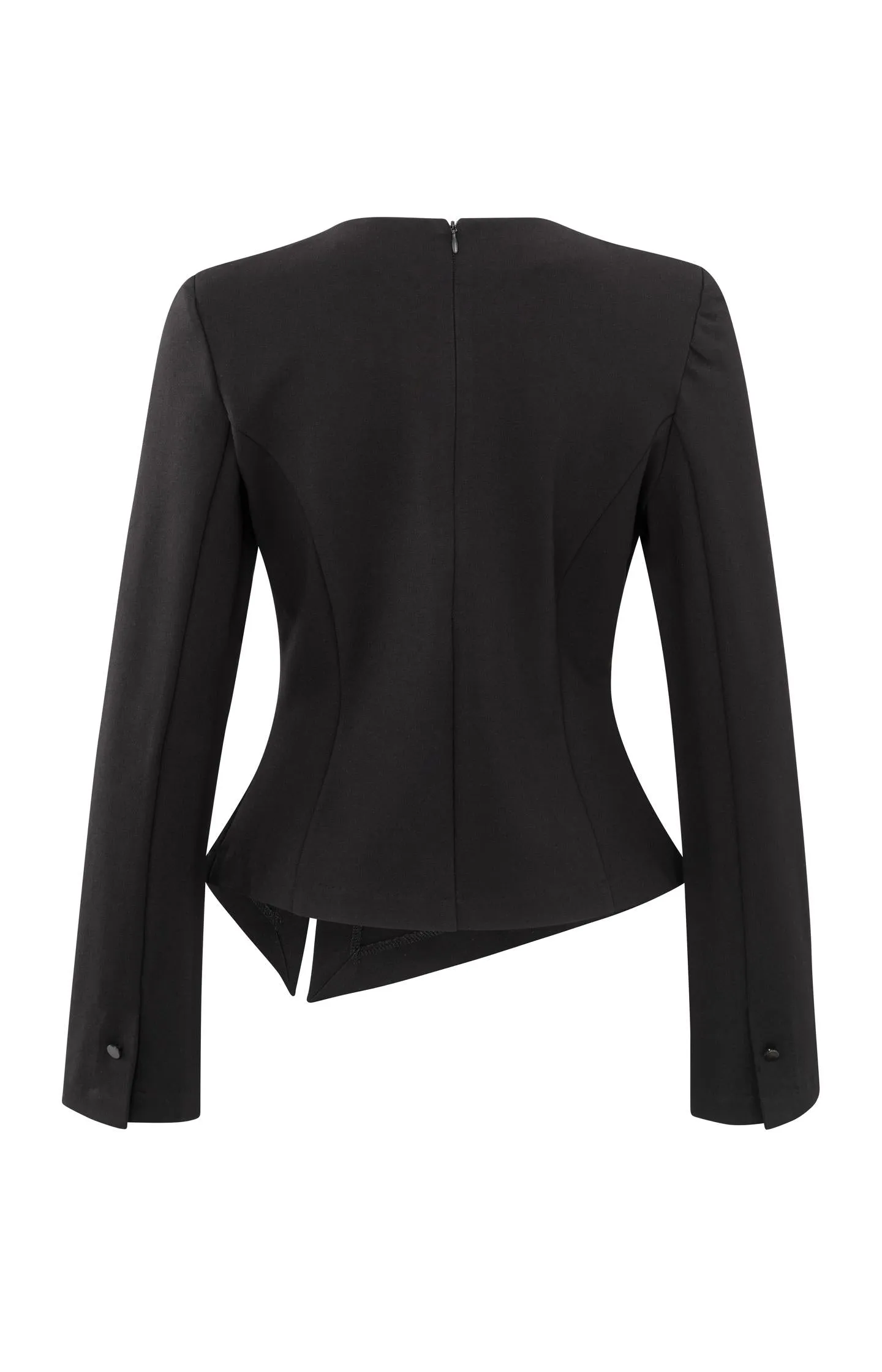 Black jersey top with slit detail and long sleeves