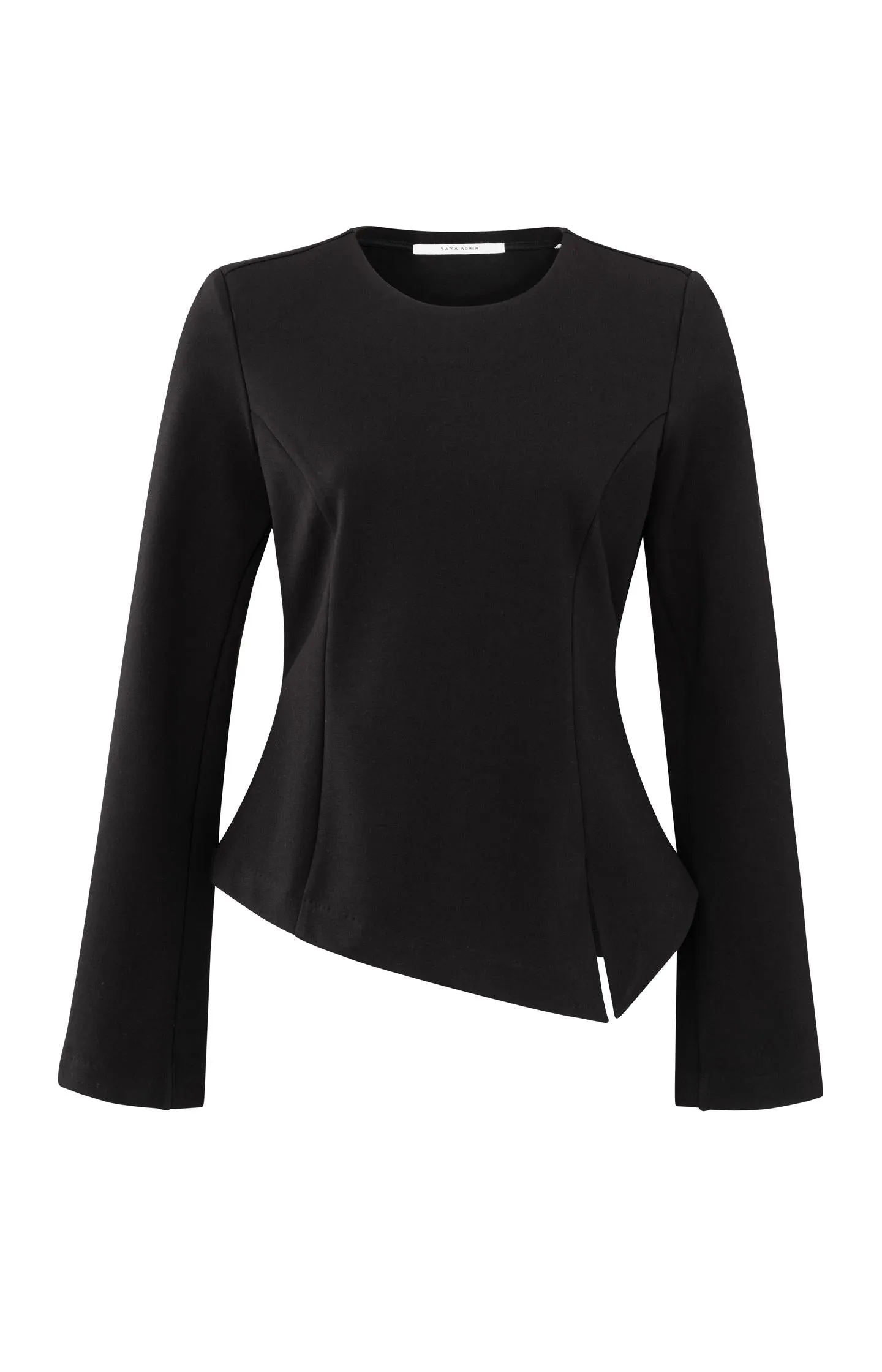 Black jersey top with slit detail and long sleeves