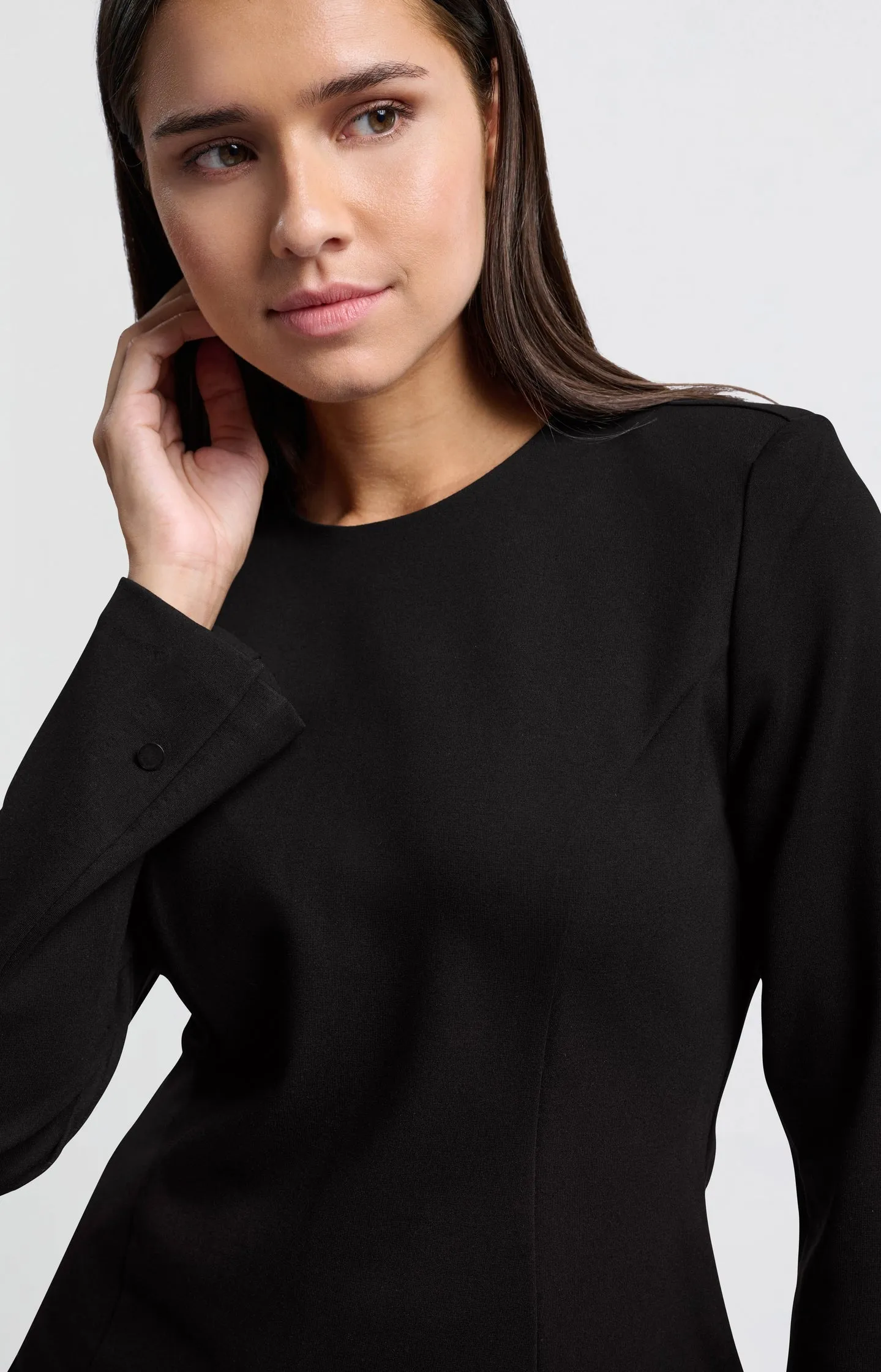 Black jersey top with slit detail and long sleeves