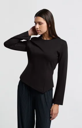 Black jersey top with slit detail and long sleeves