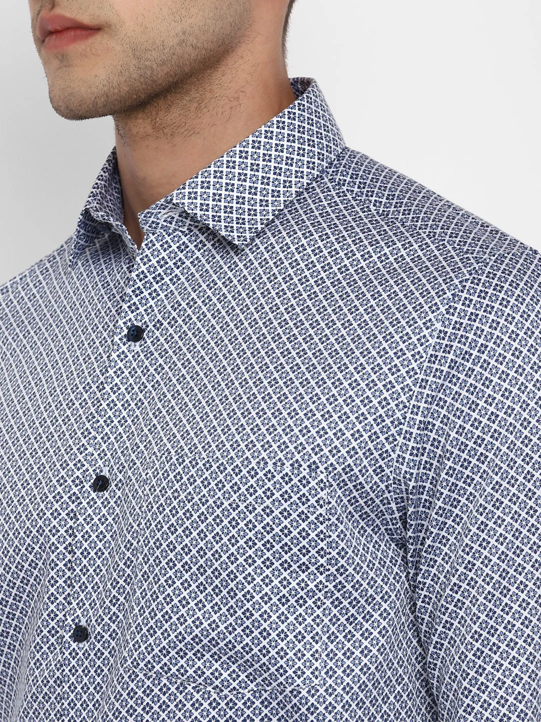 Blue Cotton Printed Slim Fit Shirts