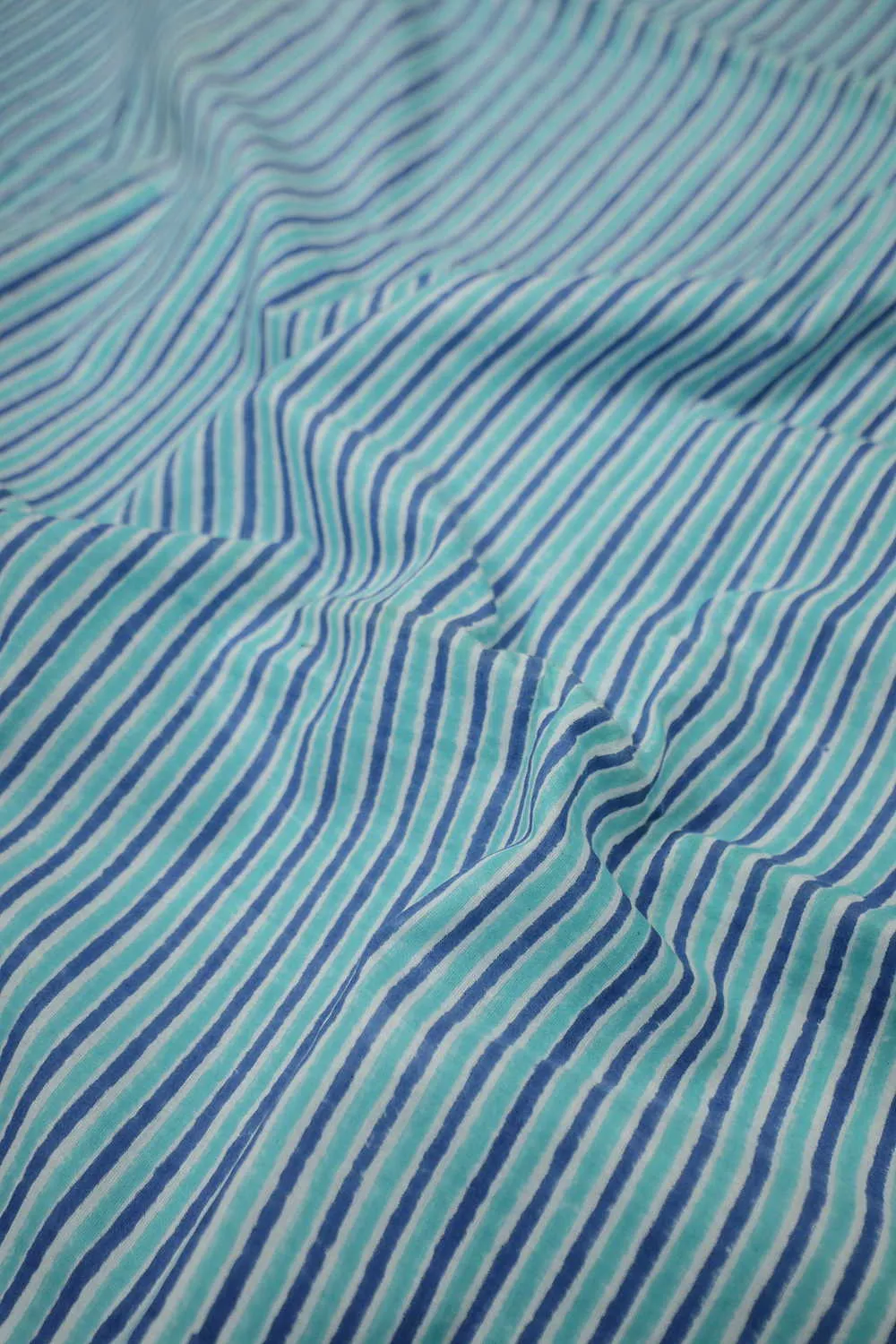 Blue Striped Sanganeri Cotton Fabric