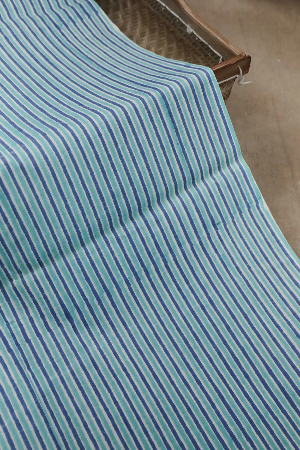 Blue Striped Sanganeri Cotton Fabric