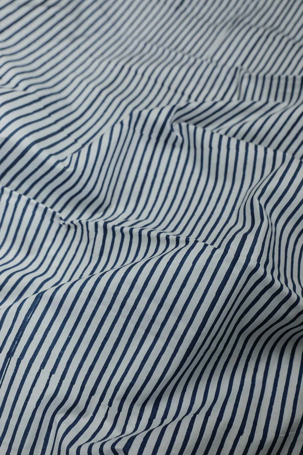 Blue Stripes on Cream Sanganeri Cotton Fabric - 1.3m