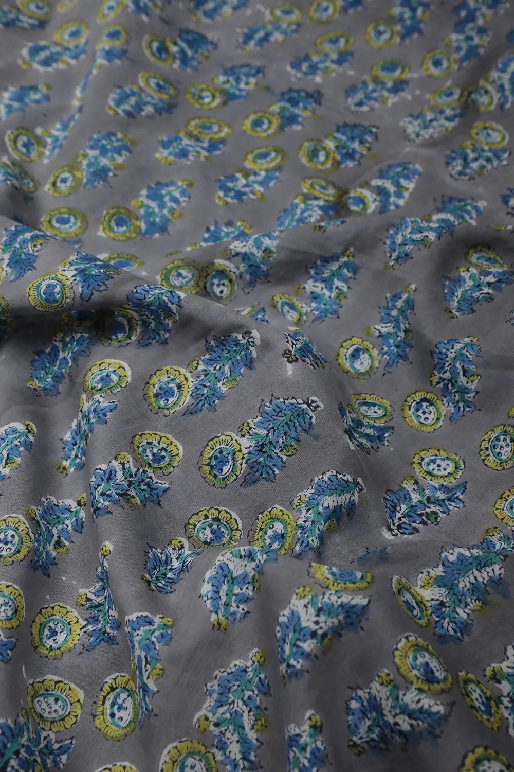 Butta Floral on Grey Mul Cotton Sanganeri Fabric