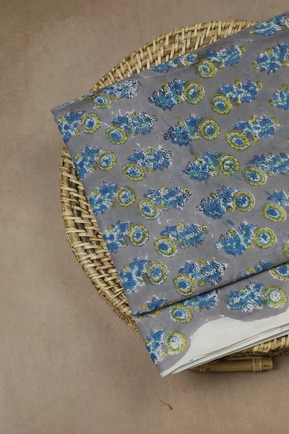 Butta Floral on Grey Mul Cotton Sanganeri Fabric