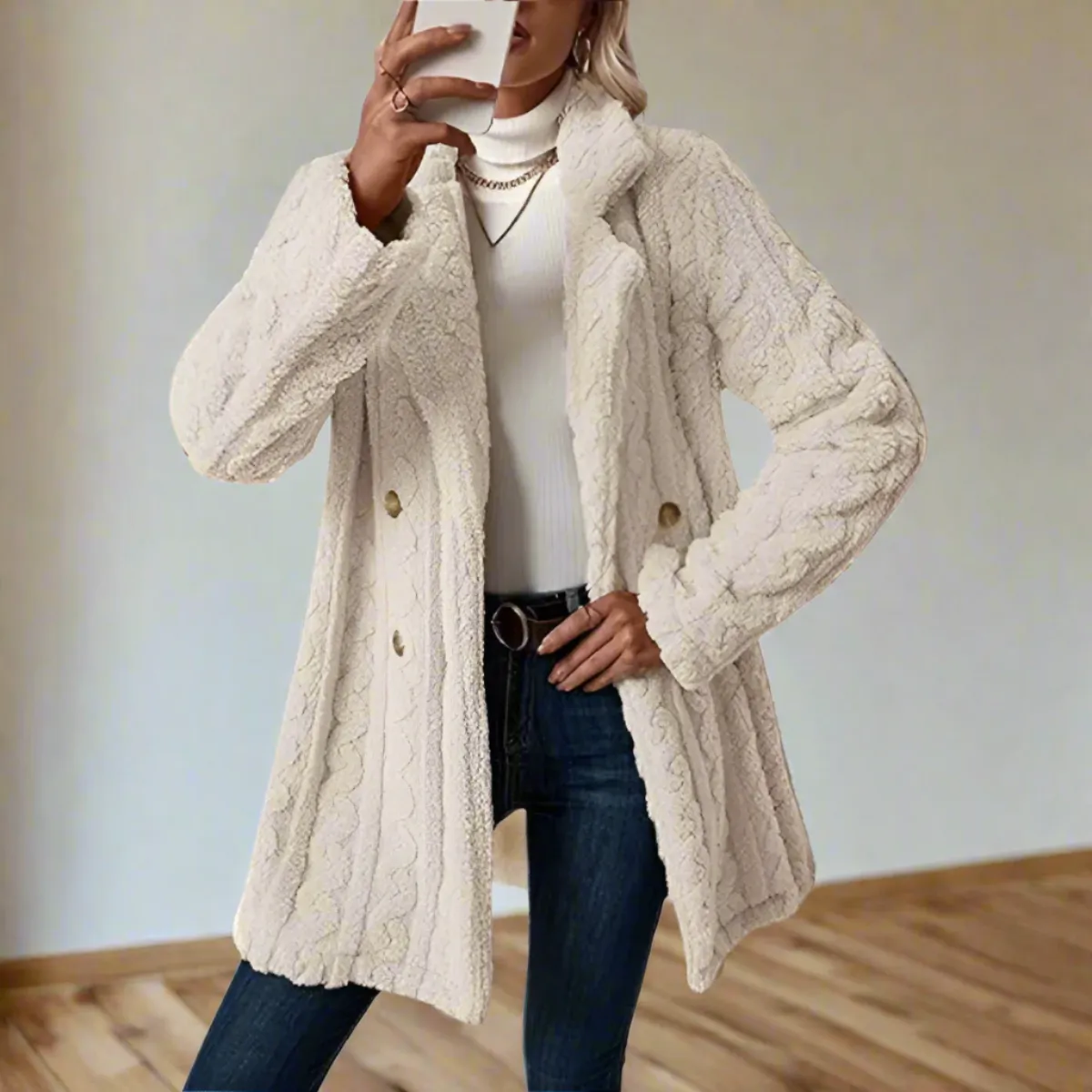 Button Up Textured Long Jacket