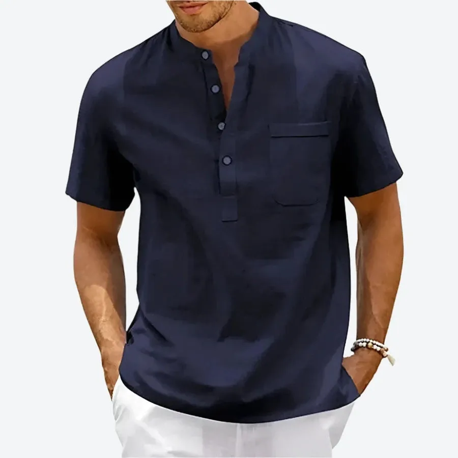 Casual Stand Collar Henley Shirts