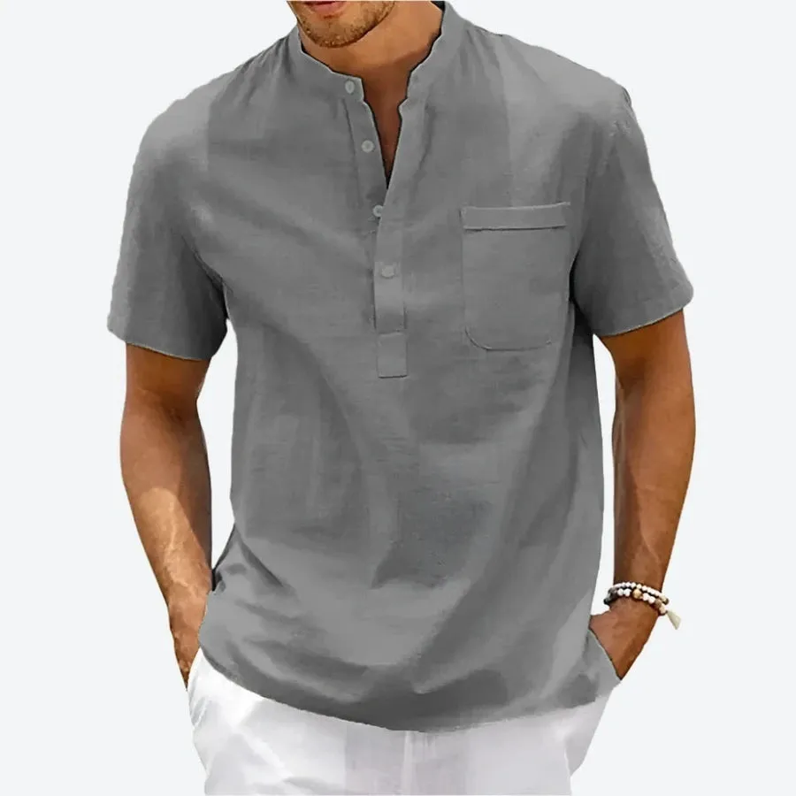 Casual Stand Collar Henley Shirts