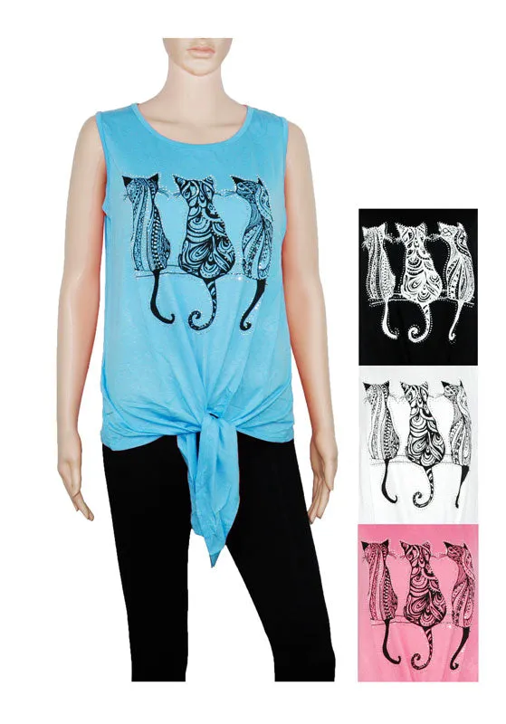 Cats Design Sleeveless Blouses Wholesale