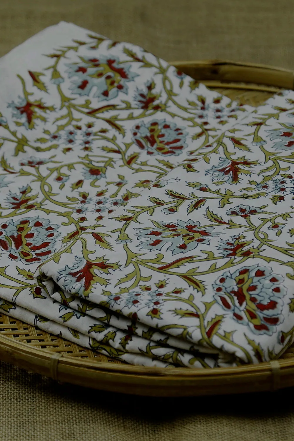 Cluster Floral on Off-White Sanganeri Cotton Fabric - 0.9m