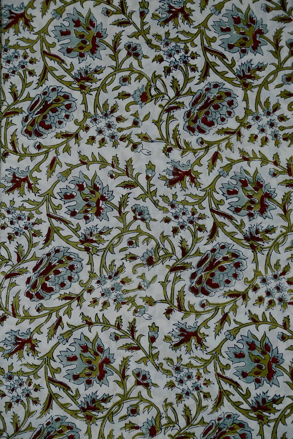 Cluster Floral on Off-White Sanganeri Cotton Fabric - 0.9m