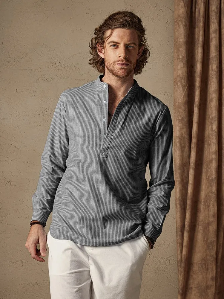 Cotton Linen Stripe Long Sleeve Shirts