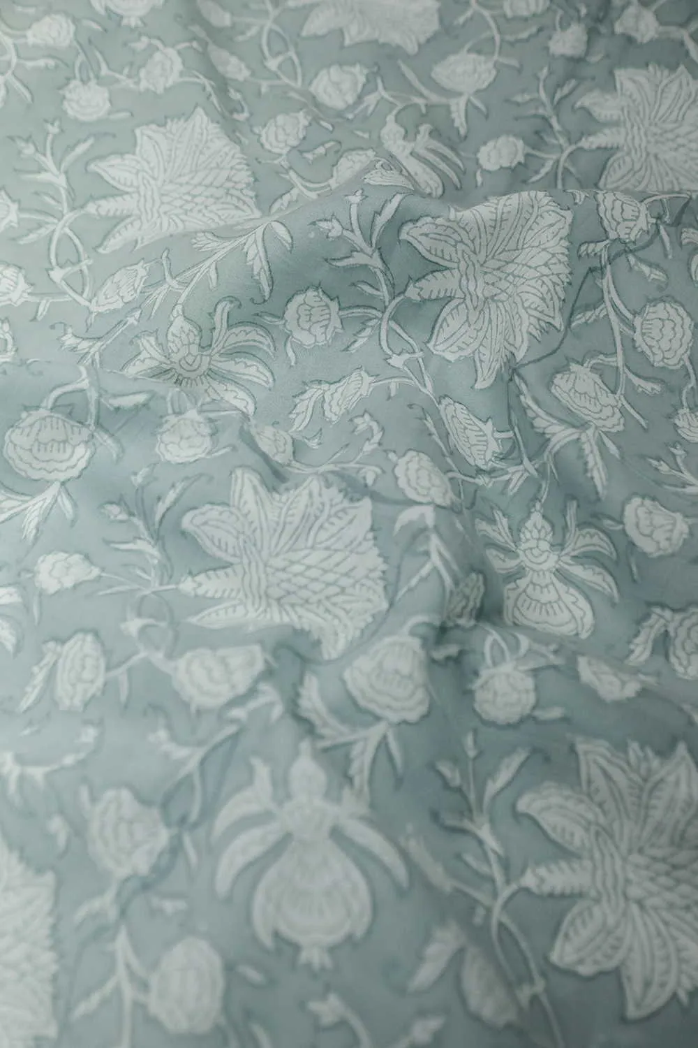 Cream Floral on Light Grey Sanganeri Cotton Fabric