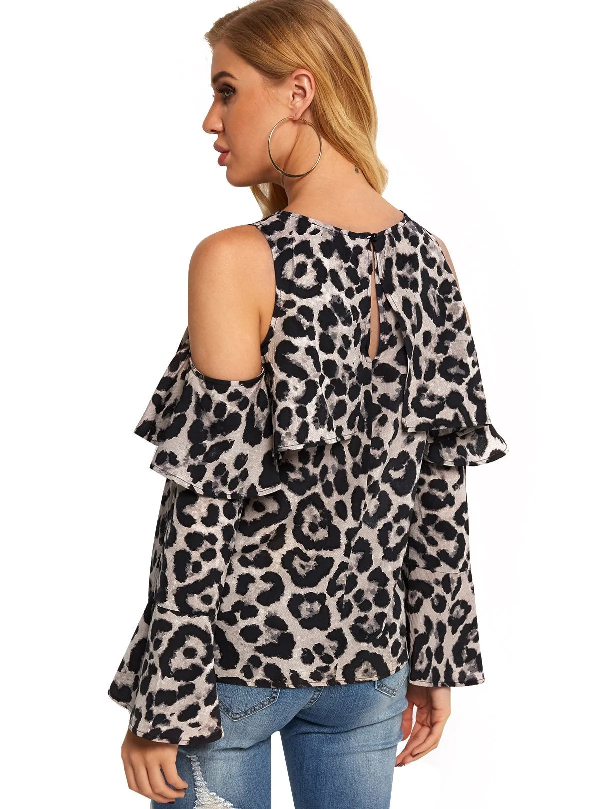 Custom Cold Shoulder Snake Long Sleeve Blouses