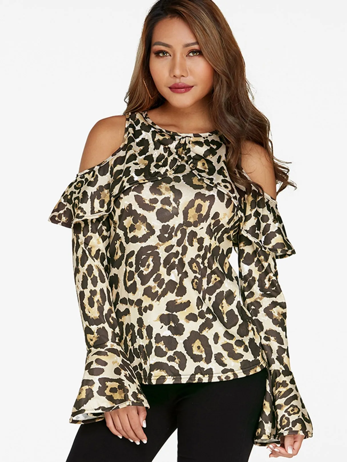 Custom Cold Shoulder Snake Long Sleeve Blouses