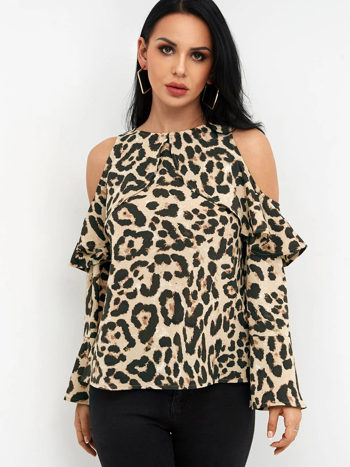 Custom Cold Shoulder Snake Long Sleeve Blouses