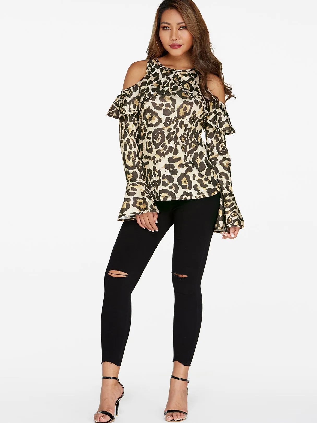 Custom Cold Shoulder Snake Long Sleeve Blouses