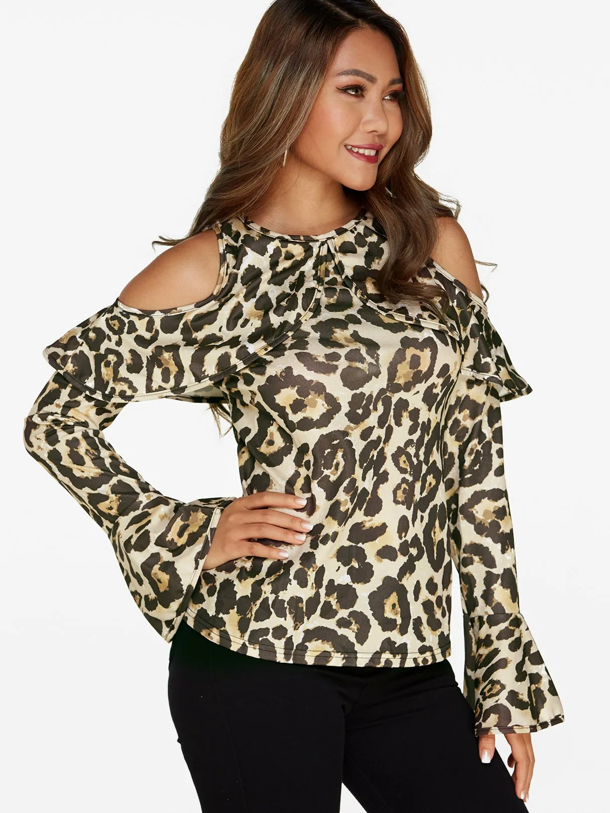 Custom Cold Shoulder Snake Long Sleeve Blouses