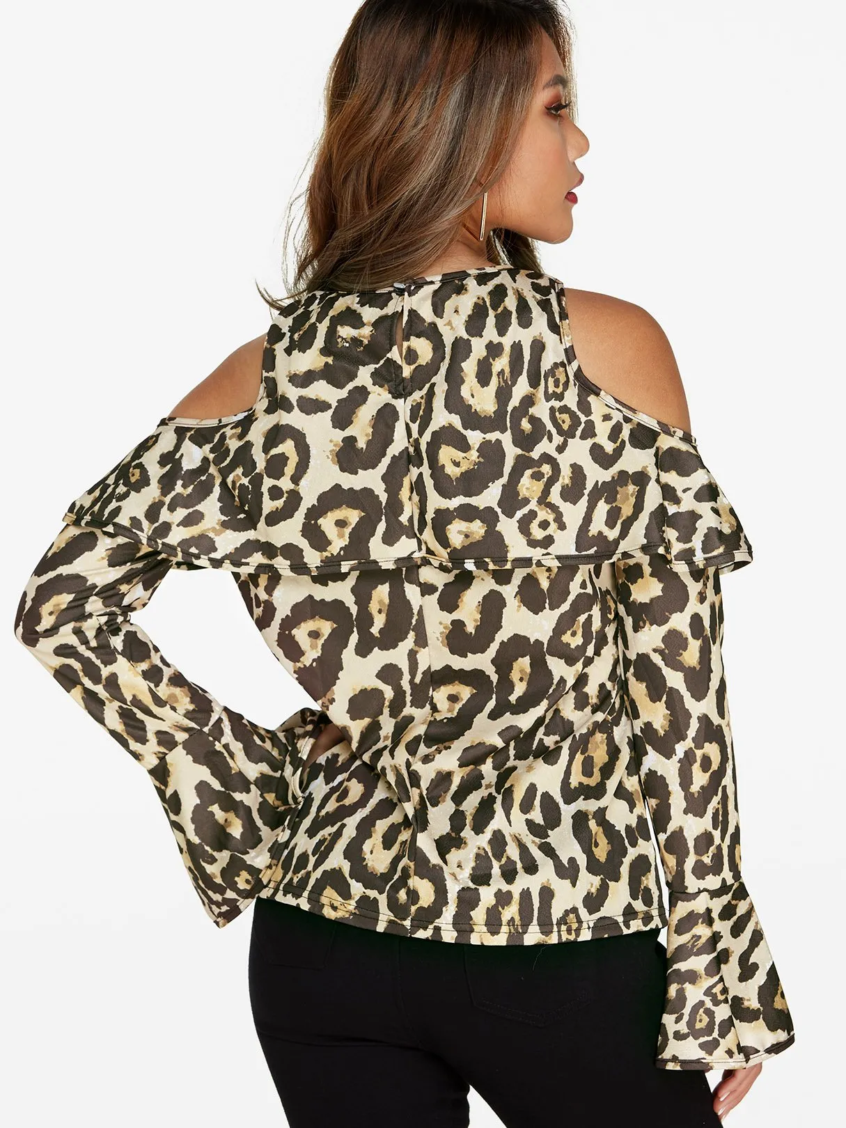 Custom Cold Shoulder Snake Long Sleeve Blouses