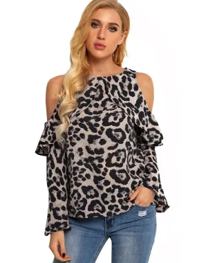 Custom Cold Shoulder Snake Long Sleeve Blouses