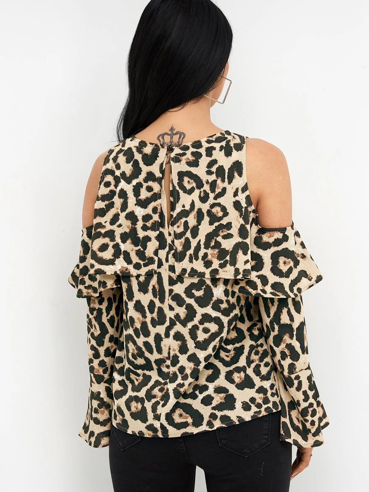 Custom Cold Shoulder Snake Long Sleeve Blouses