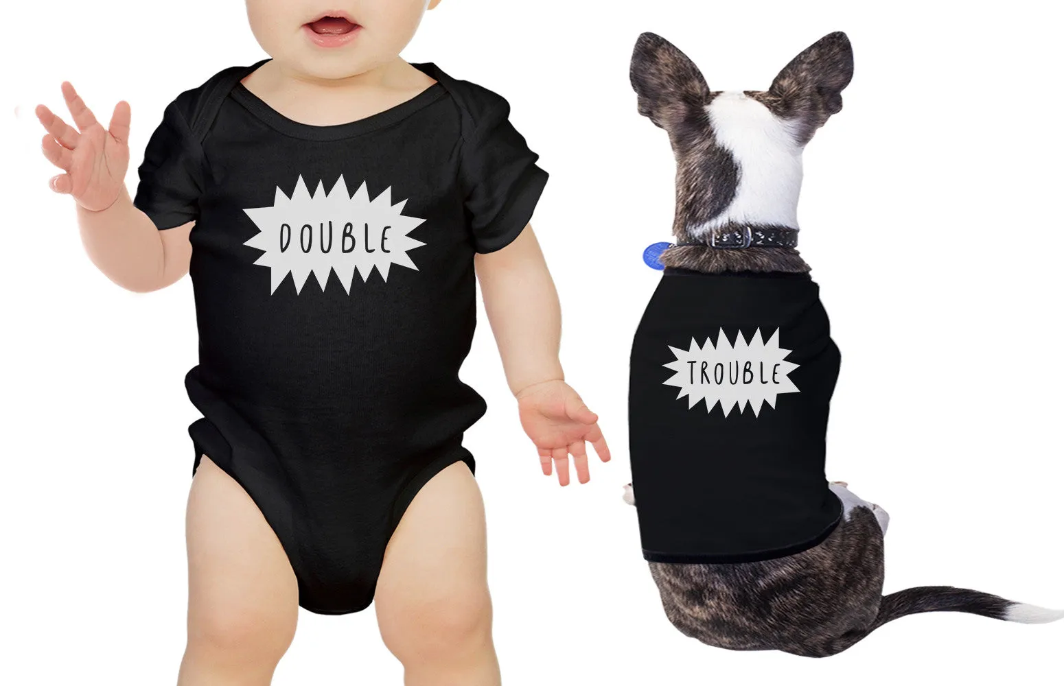 Double Trouble Baby and Pet Matching Black Shirts