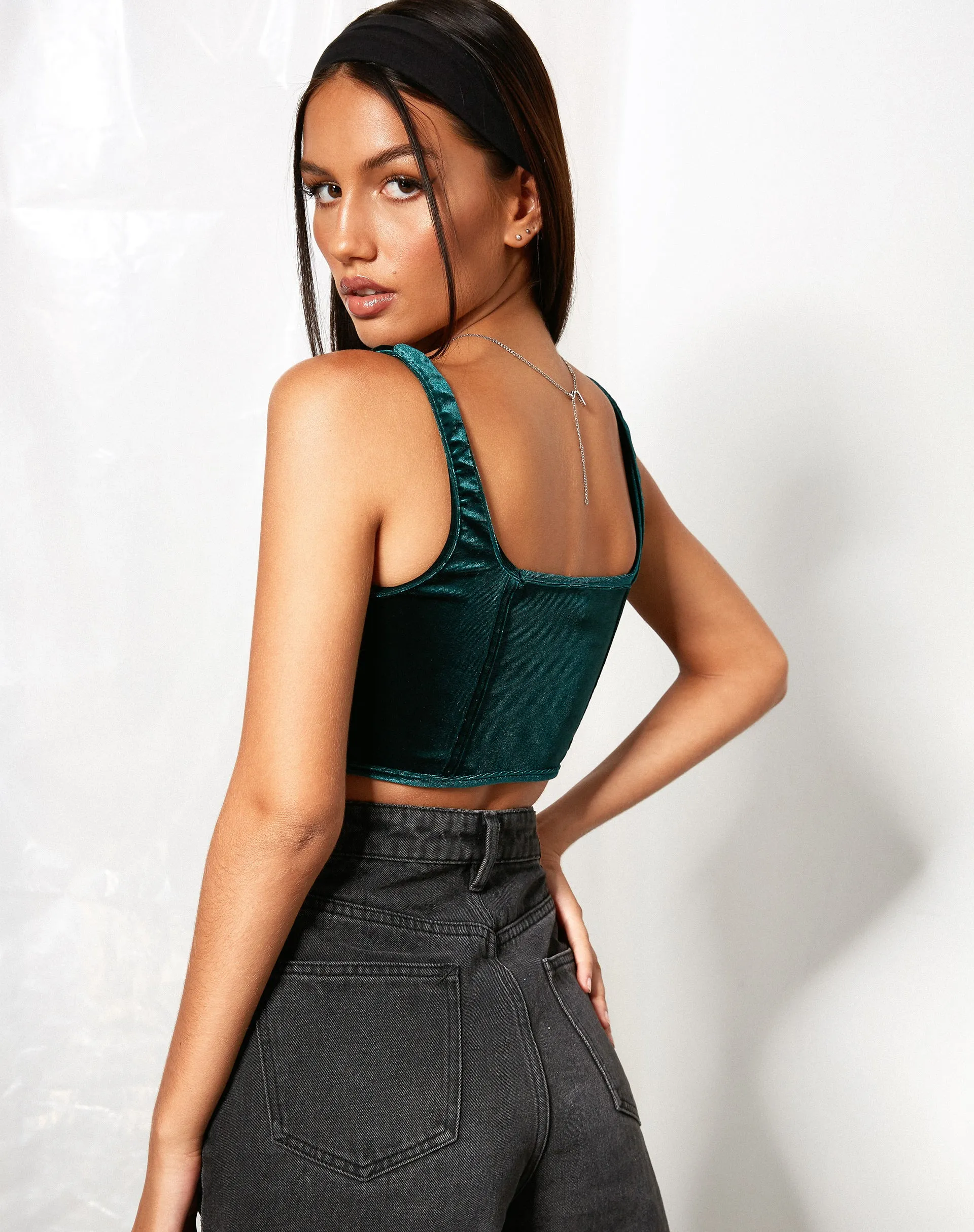 Elix Crop Top in Velvet Forest Green