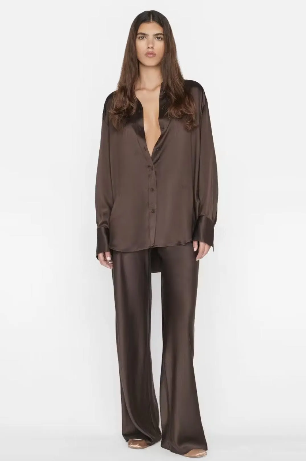 Espresso Oversized Silk Shirt