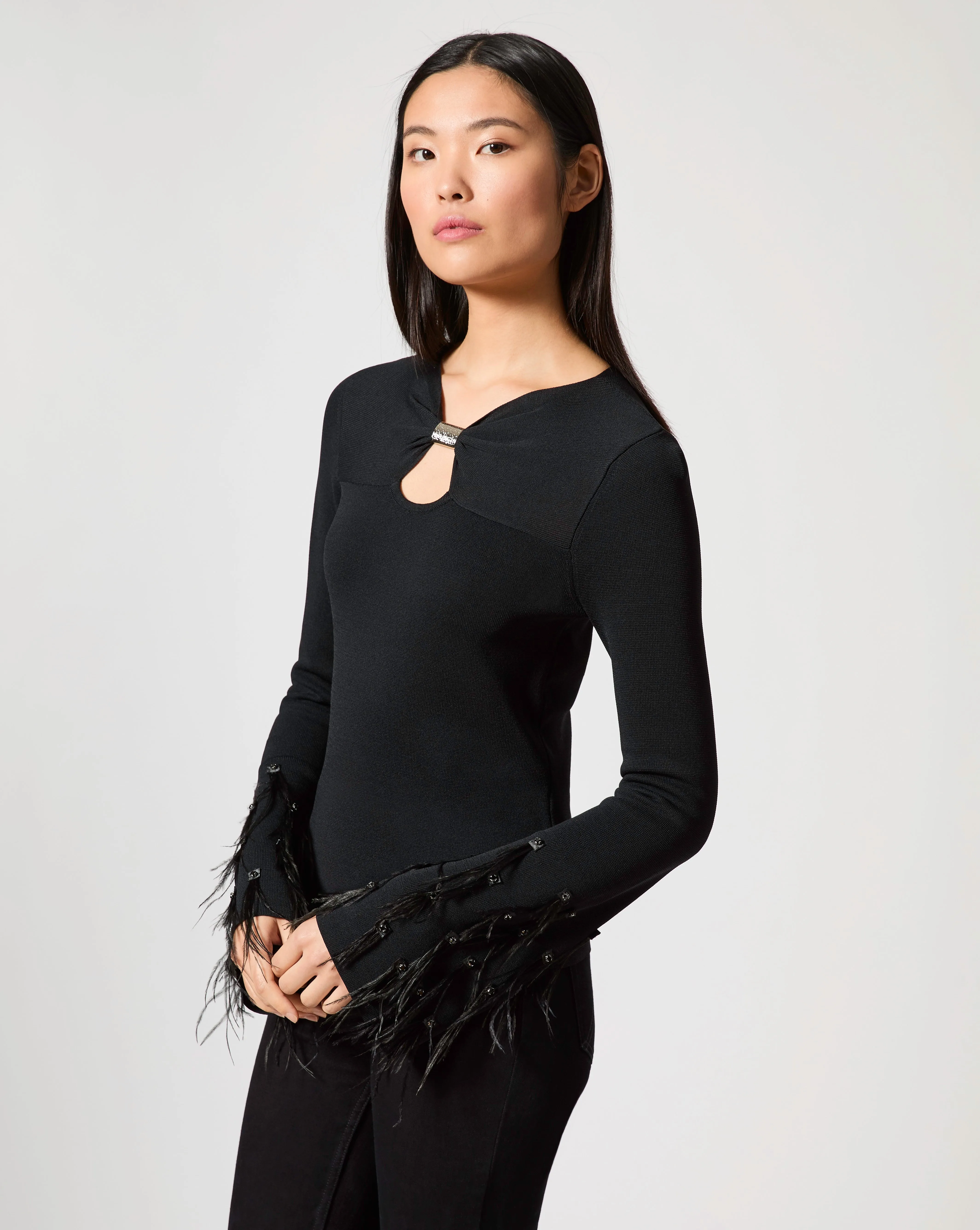 Feather Cuff Long Sleeve Top