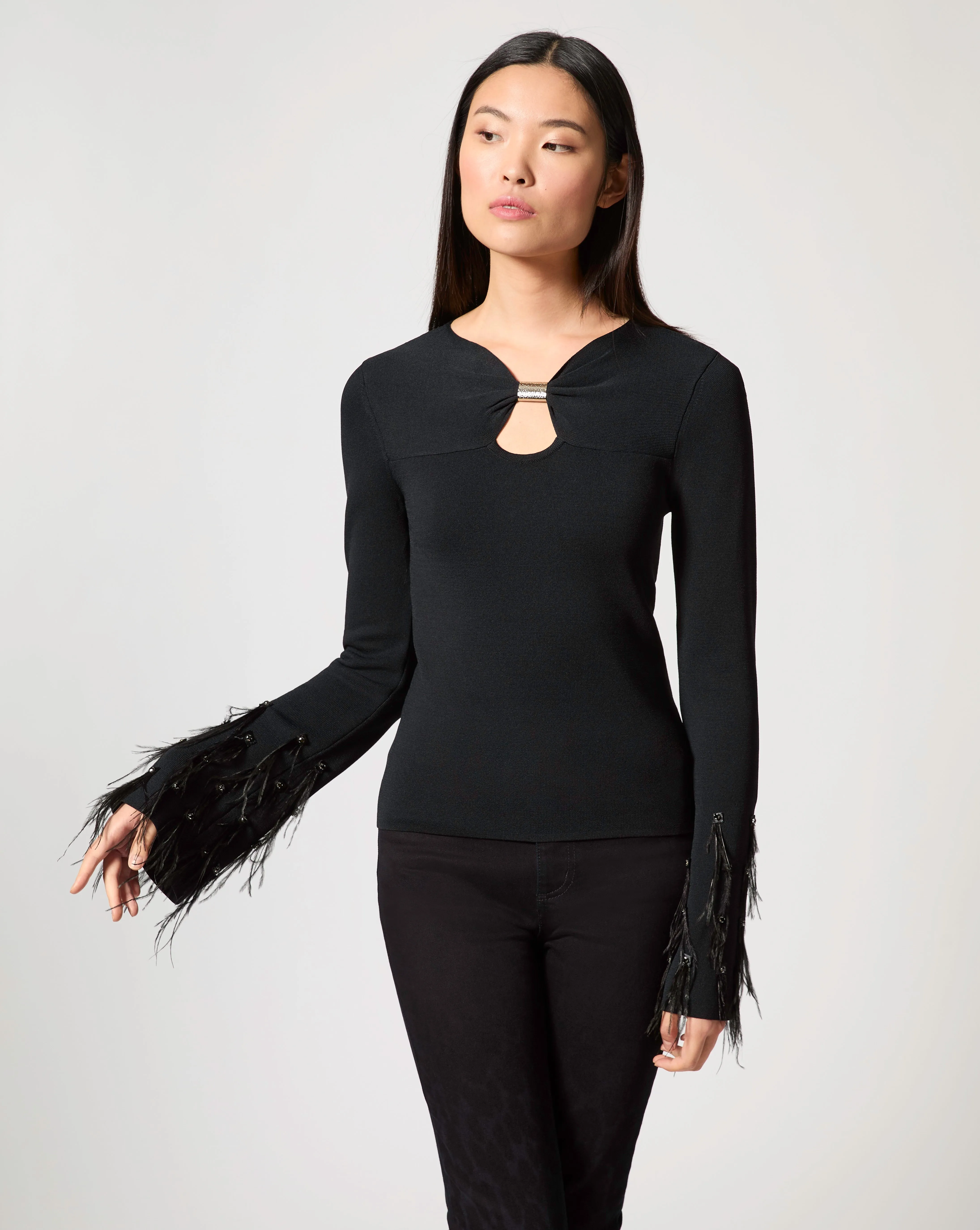 Feather Cuff Long Sleeve Top