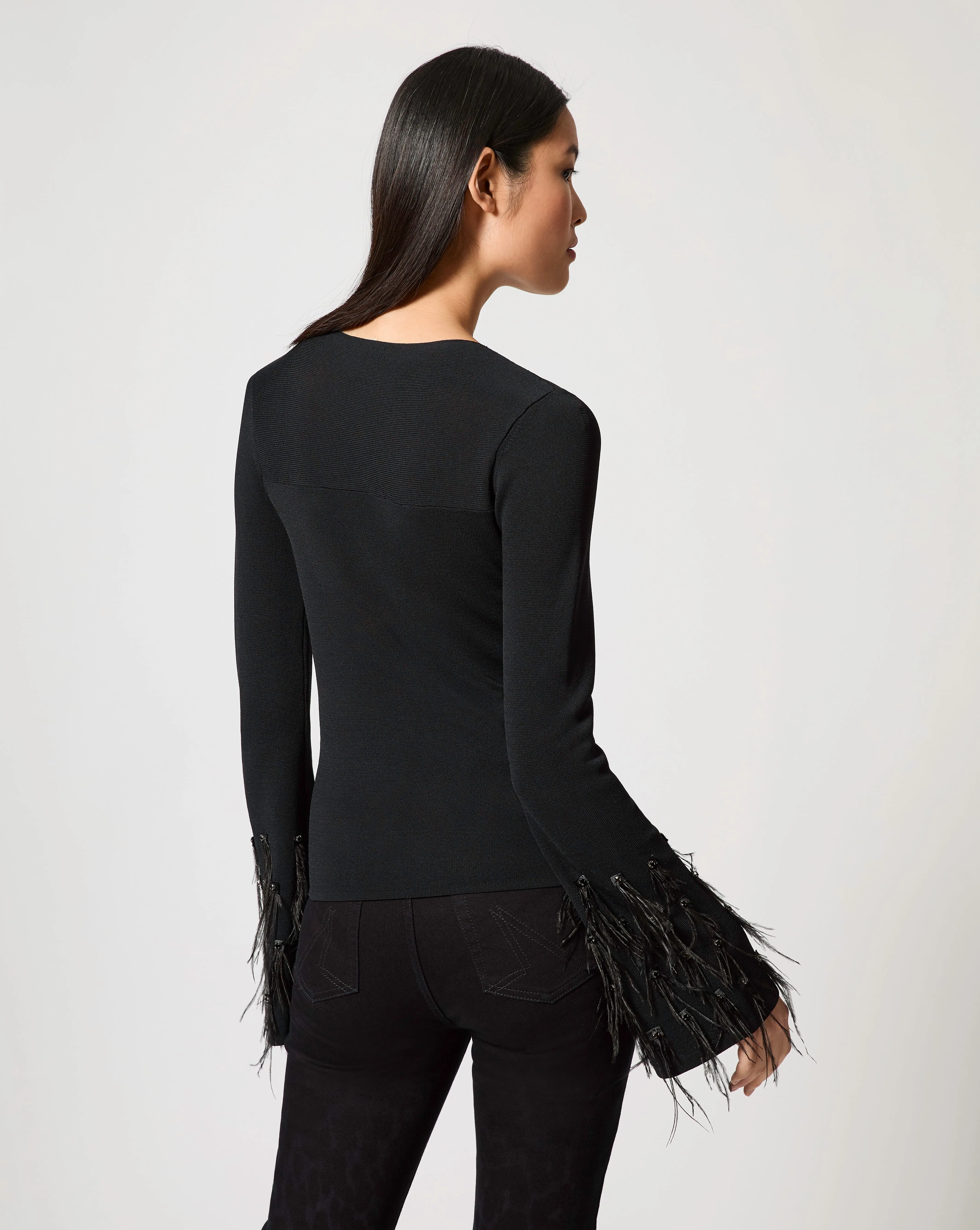 Feather Cuff Long Sleeve Top