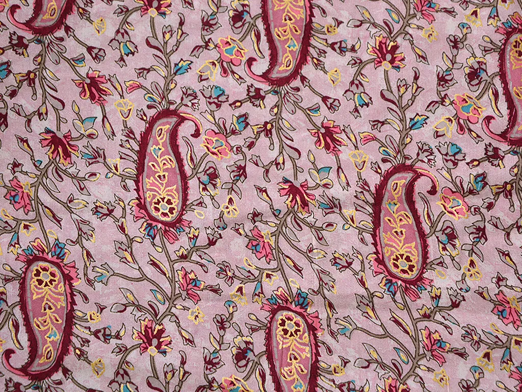 Flamingo Pink Paisley Digital Print Cotton Rayon Fabric