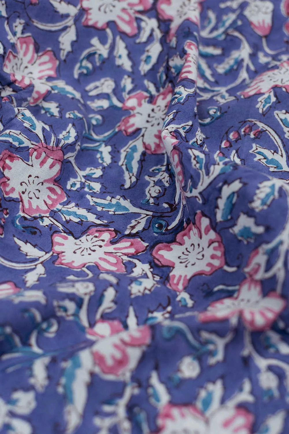 Floral Print on Purple Sanganeri Cotton Fabric