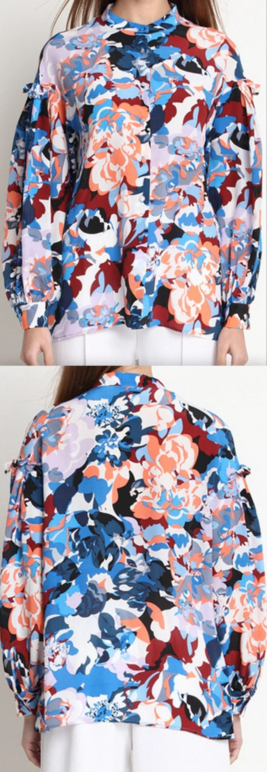 Floral-Print Ruffle-Sleeve Silk Blouse