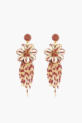 Floral Seashell Beaded Tassel Earrings