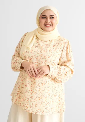 Florentina Long Sleeves Floral Blouse - Light Yellow