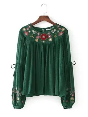 Folk Style Embroidery Women Blouses