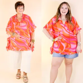 Fun and Free Flowy Top with Ruffle Trim in Orange Mix