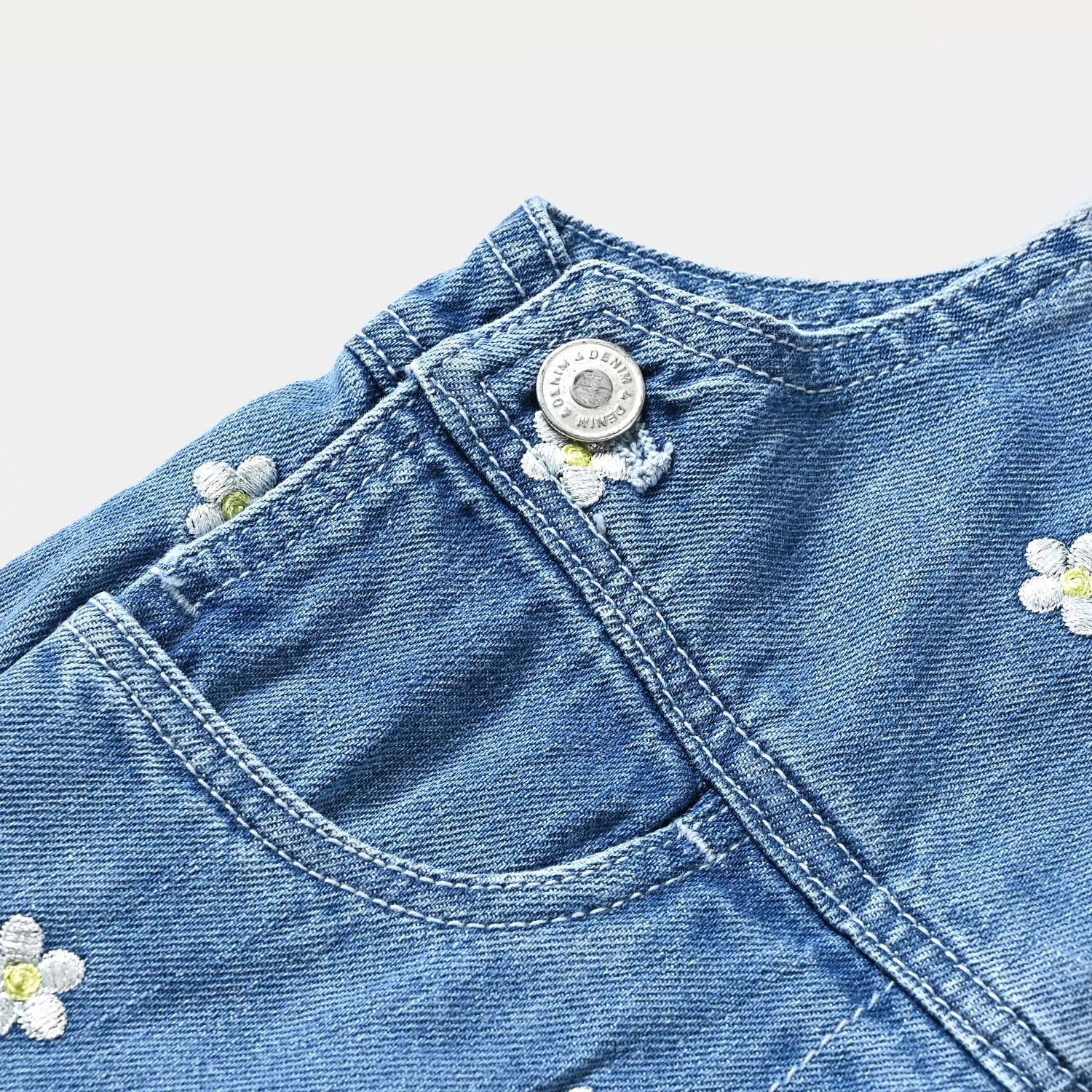 Girls Denim Dangri white Daisy-LT.Blue