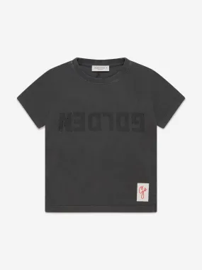 Golden Goose Boys Distressed Logo T-Shirt in Grey