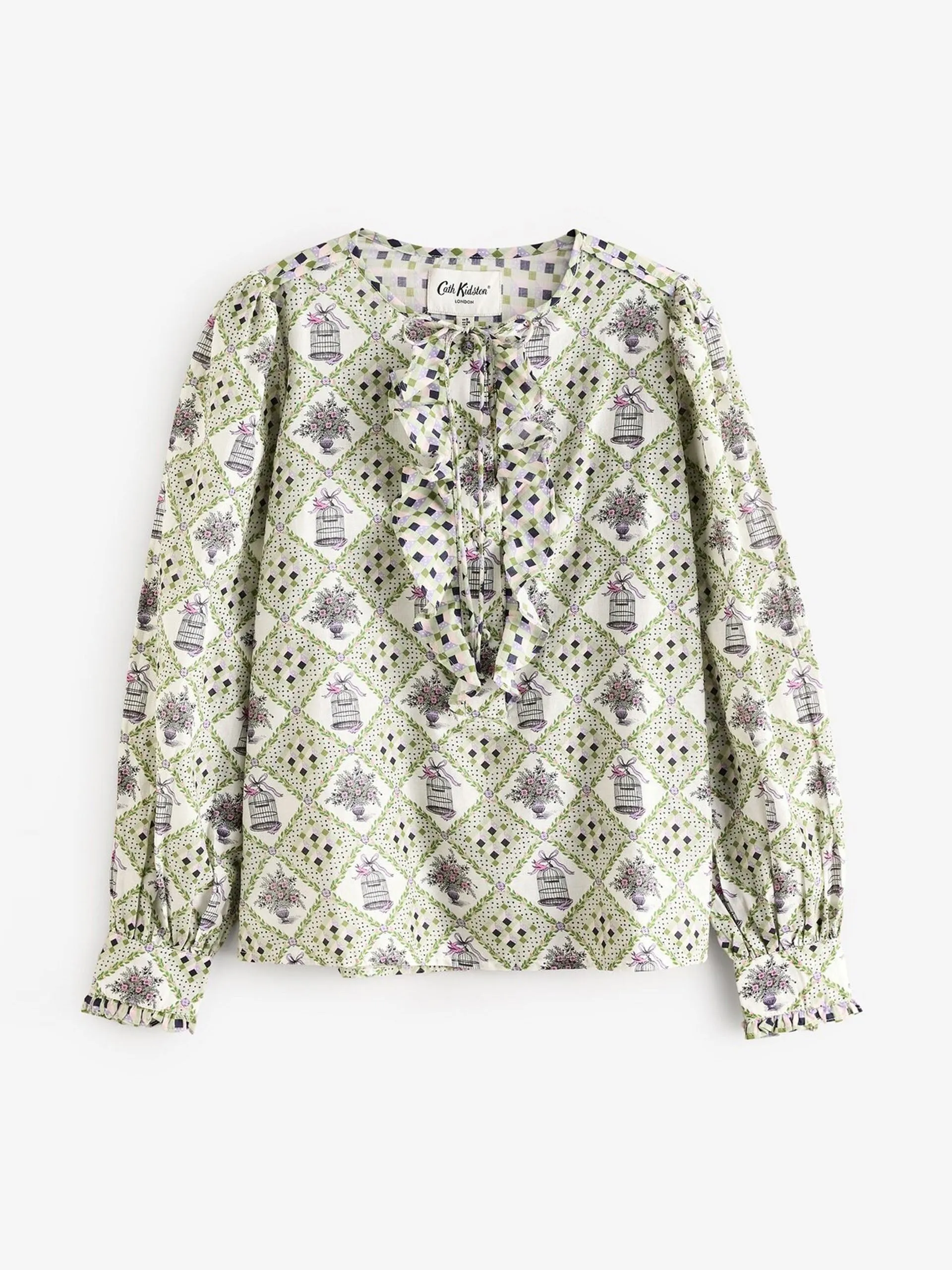 Green Birdcage ruffled cotton blouse